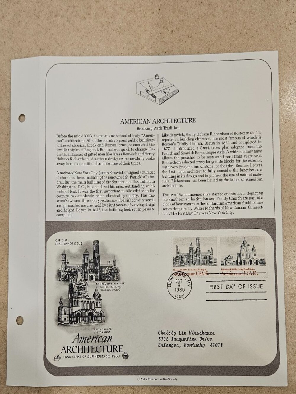 RARE COLLECTIBLE USPS 1ST DAY ISSUE AMERICAN ARCHITECTURE SMITHSONIAN STAMP FDC